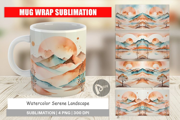Mug Wrap Design Watercolor Landscape