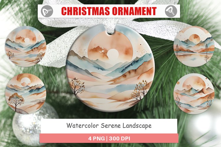 Christmas Ornaments Watercolor Landscape