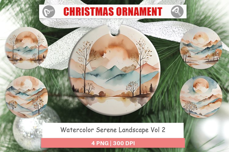 Christmas Ornaments Watercolor Landscape