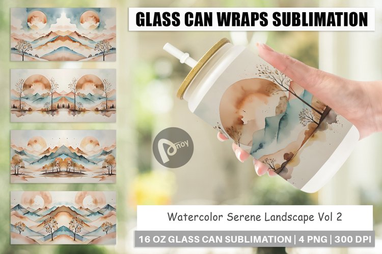 Glass Can Wraps Watercolor Landscape