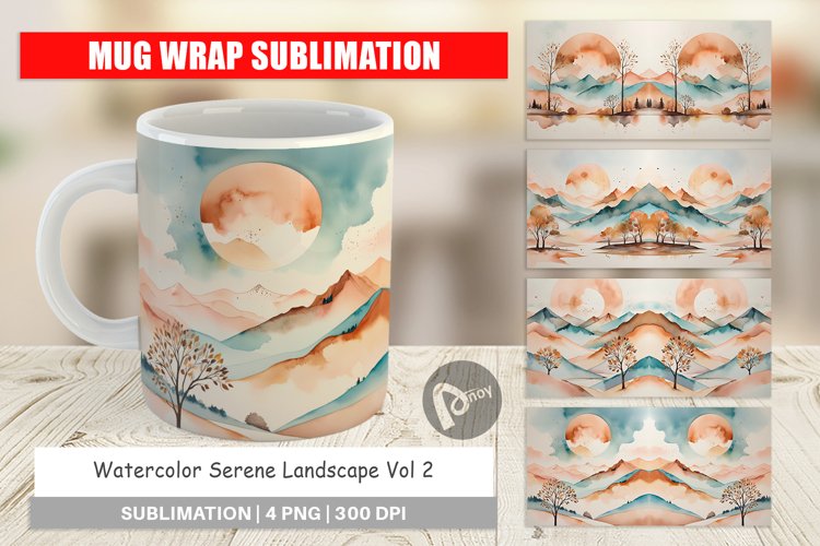 Mug Wrap Design Watercolor Landscape