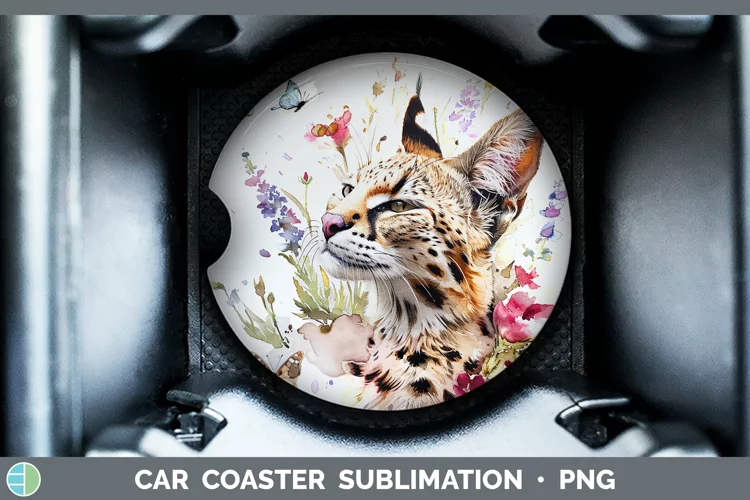 Watercolor Serval Cat Car Coaster Sublimation Coaster Design