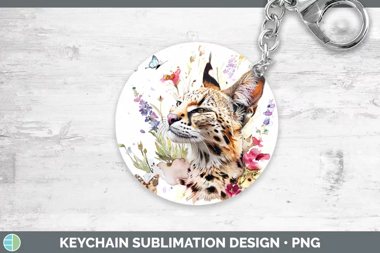 Watercolor Serval Cat Keychain Sublimation Keyring Designs