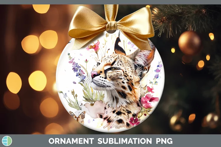 Watercolor Serval Cat Ornament Sublimation Bauble Designs