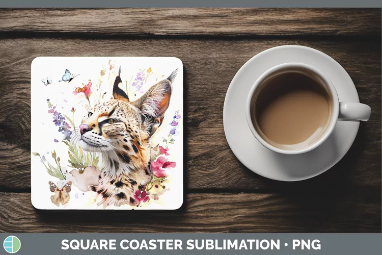 Watercolor Serval Cat Square Coaster Sublimation Coaster Des