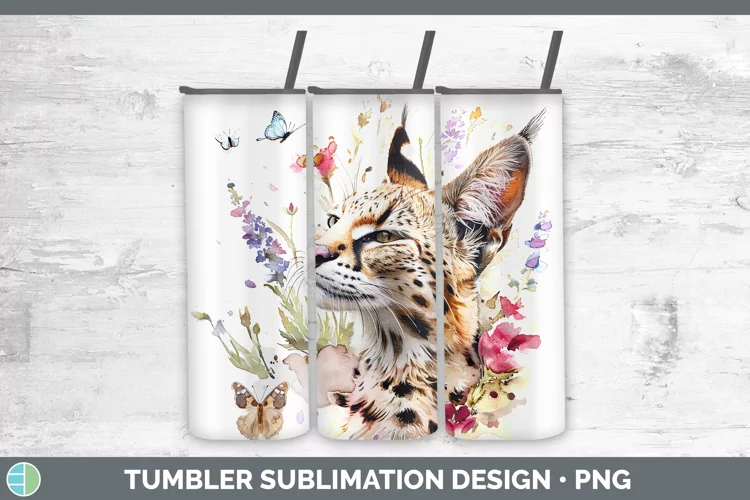 Watercolor Serval Cat Tumbler Sublimation 20 oz Skinny Tumbl