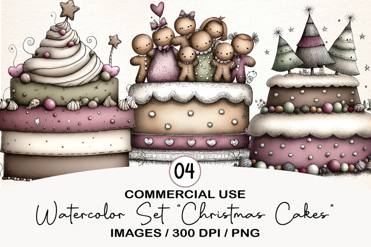 Watercolor Christmas Cakes Sublimation
