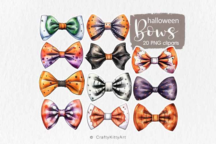 Halloween Bow Ties PNG Clipart, Watercolor Bows PNG bundle example image 1