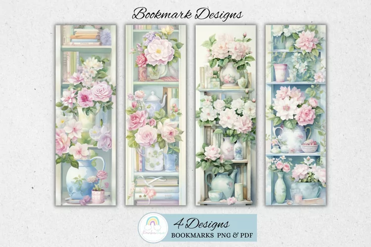 Watercolor Shabby Chic Book Shelf Bookmark Sublimation