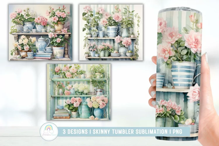 Watercolor Shabby Chic Shelf Tumbler Wrap