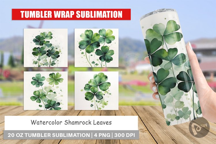 Tumbler Wrap Watercolor Shamrock Leaves