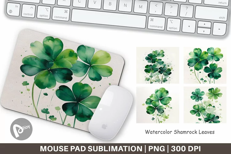 Mouse Pad Watercolor Shamrock Leaves