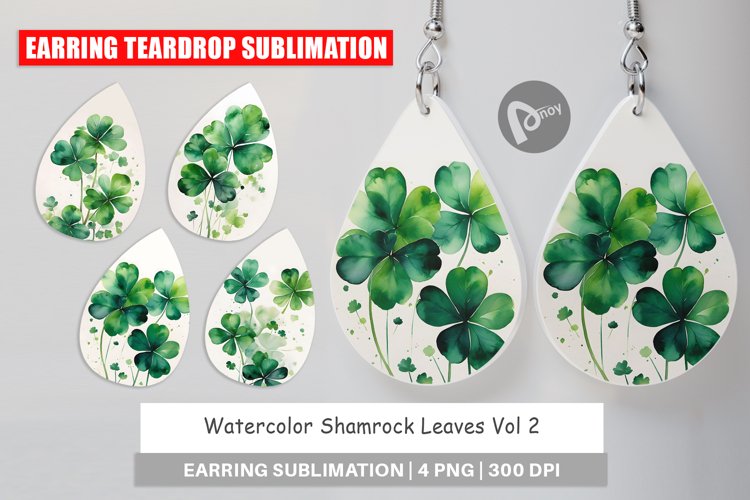 Earring Teardrop Watercolor Shamrock Leaves example image 1