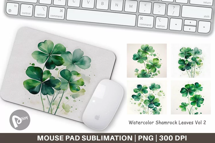Mouse Pad Watercolor Shamrock Leaves