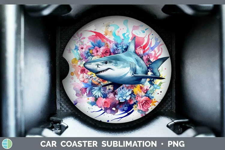Watercolor Shark Car Coaster Sublimation Coaster Designs