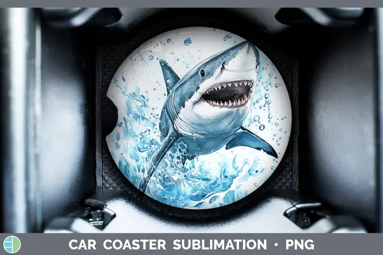 Watercolor Shark Car Coaster Sublimation Designs