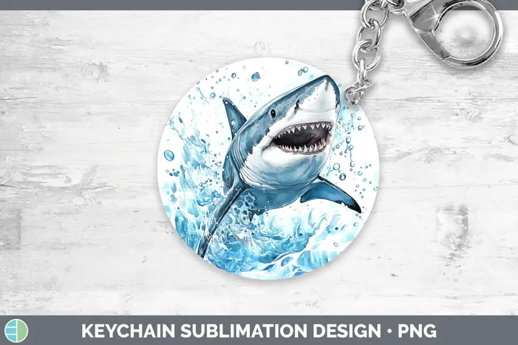 Watercolor Shark Keychain Sublimation Keyring Designs