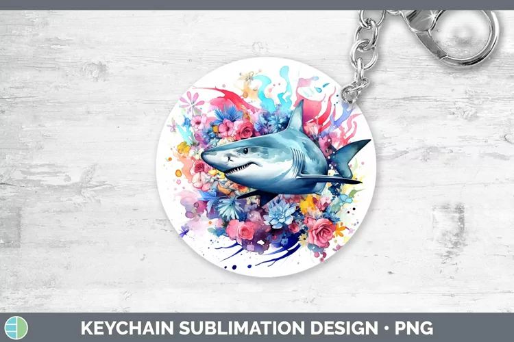 Watercolor Shark Keychain Sublimation Keyring Designs