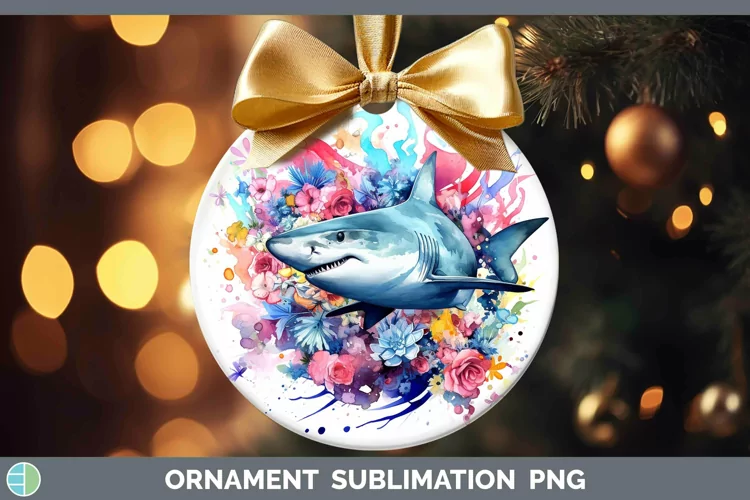 Watercolor Shark Ornament Sublimation Bauble Designs