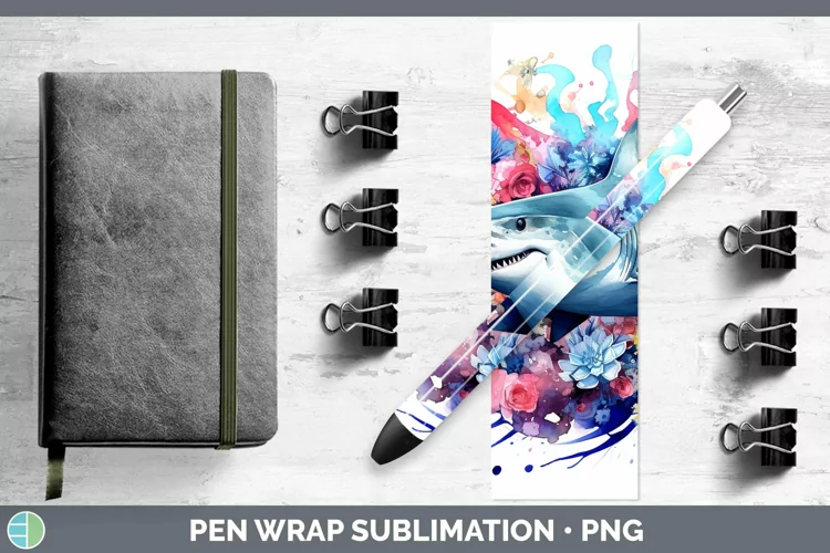 Watercolor Shark Pen Wrap Sublimation Epoxy Pen Designs
