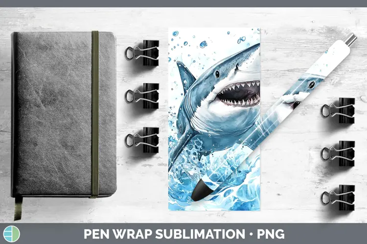 Watercolor Shark Pen Wrap Sublimation Pen Designs