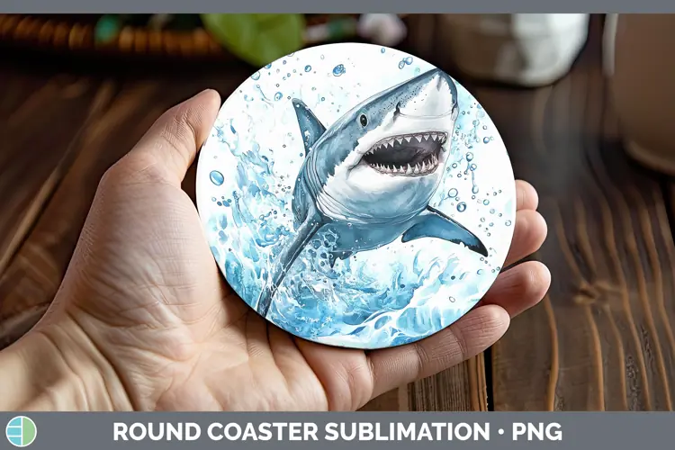 Watercolor Shark Round Coaster Sublimation Coaster Designs