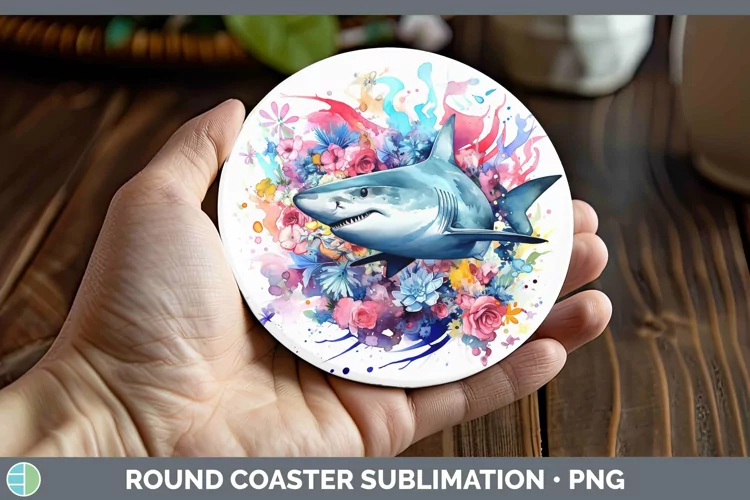 Watercolor Shark Round Coaster Sublimation Coaster Designs