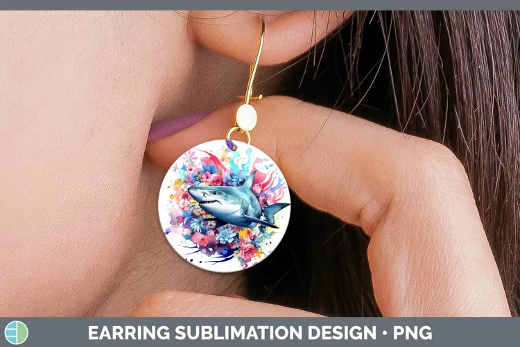 Watercolor Shark Round Earrings Sublimation Earrings Designs