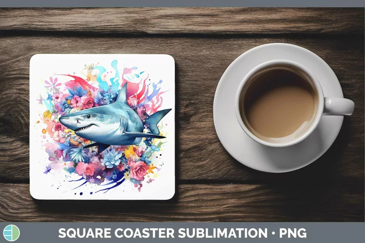 Watercolor Shark Square Coaster Sublimation Coaster Designs