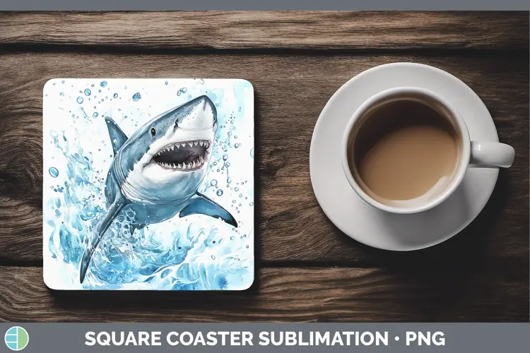 Watercolor Shark Square Coaster Sublimation Coaster Designs