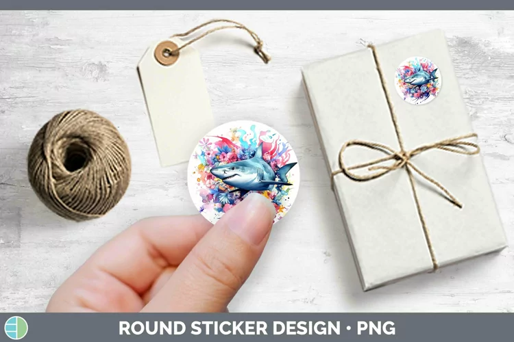 Watercolor Shark Stickers | Round Labels Designs