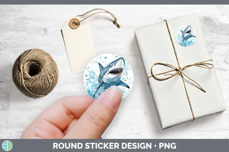 Watercolor Shark Stickers | Round Labels Designs