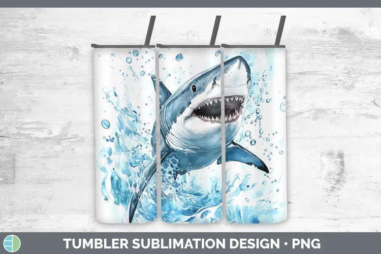 Watercolor Shark Tumbler Sublimation 20 oz Skinny Tumbler De