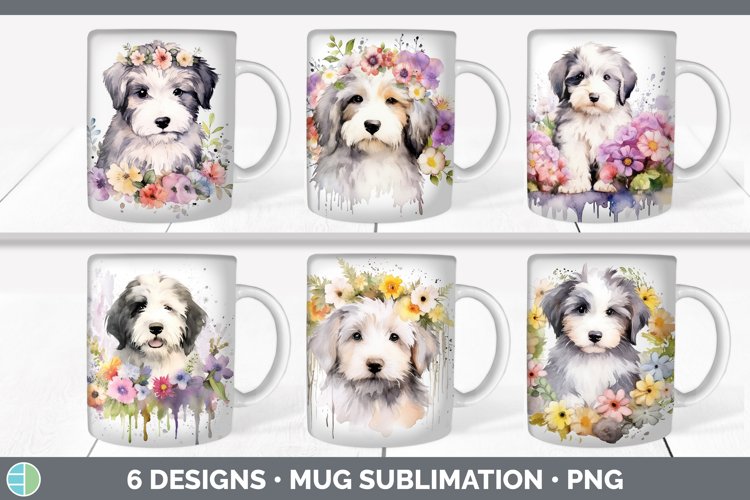 Watercolor Sheepdog Dog Mug Wrap | Sublimation Coffee Cup De