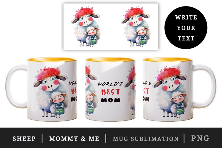 Sheep - Mommy & Me mug, coffee cup wrap sublimation design example image 1