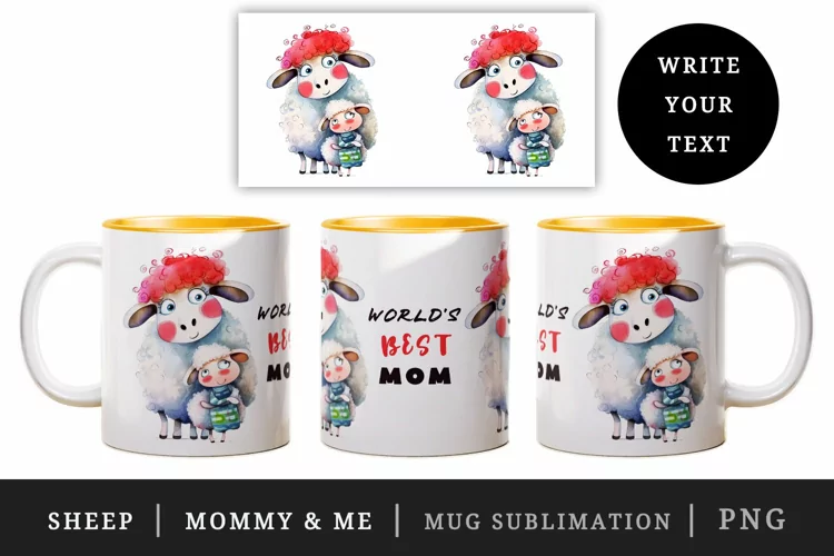 Sheep - Mommy & Me mug, coffee cup wrap sublimation design