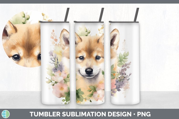 Watercolor Shiba Inu Dog Tumbler | Sublimation 20 oz Skinny