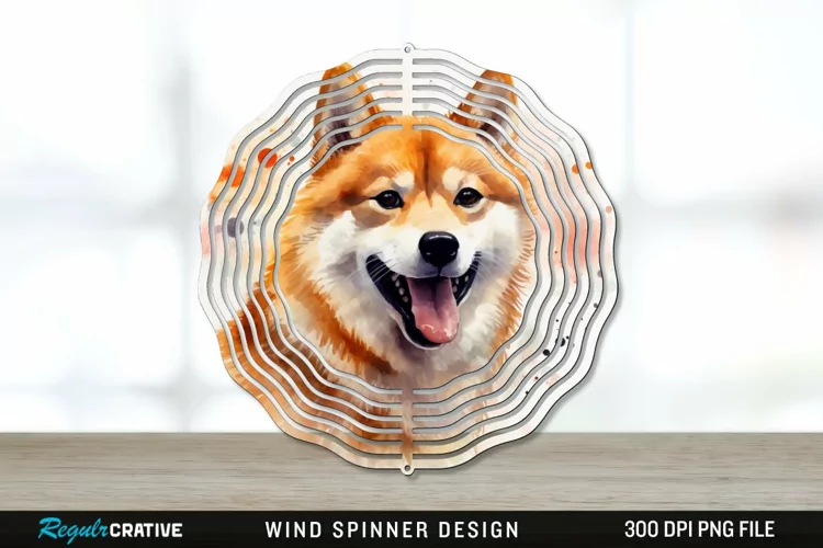 Watercolor Shiba Inu Dog Wind Spinner Sublimation PNG