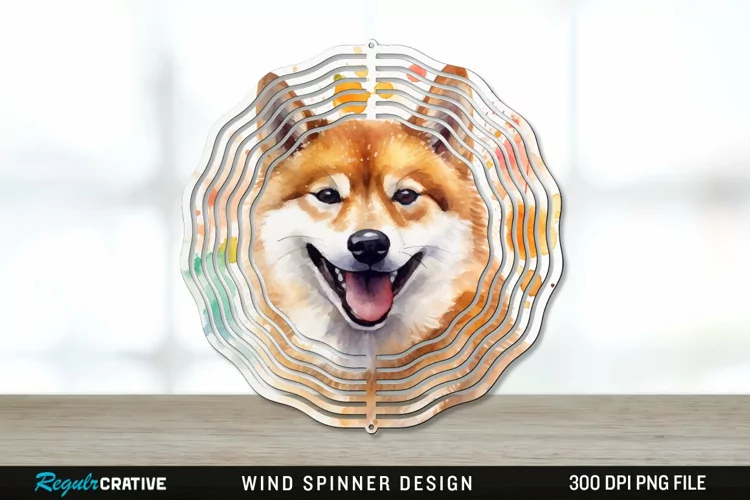 Watercolor Shiba Inu Dog Wind Spinner Sublimation PNG