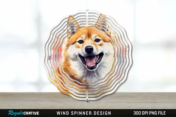 Watercolor Shiba Inu Dog Wind Spinner Sublimation PNG