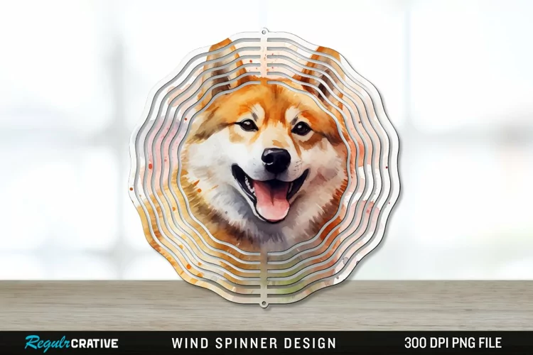 Watercolor Shiba Inu Dog Wind Spinner Sublimation PNG