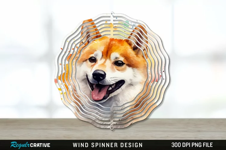 Watercolor Shiba Inu Dog Wind Spinner Sublimation PNG