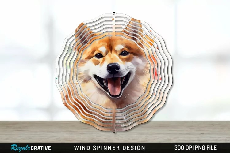 Watercolor Shiba Inu Dog Wind Spinner Sublimation PNG
