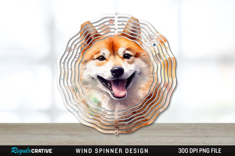 Watercolor Shiba Inu Dog Wind Spinner Sublimation PNG