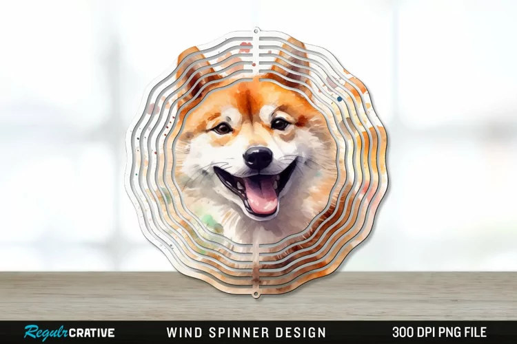 Watercolor Shiba Inu Dog Wind Spinner Sublimation PNG