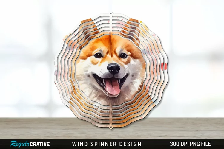 Watercolor Shiba Inu Dog Wind Spinner Sublimation PNG