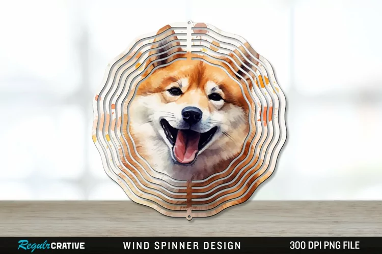 Watercolor Shiba Inu Dog Wind Spinner Sublimation PNG