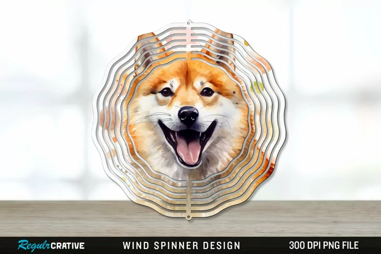 Watercolor Shiba Inu Dog Wind Spinner Sublimation PNG