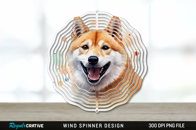Watercolor Shiba Inu Dog Wind Spinner Sublimation PNG