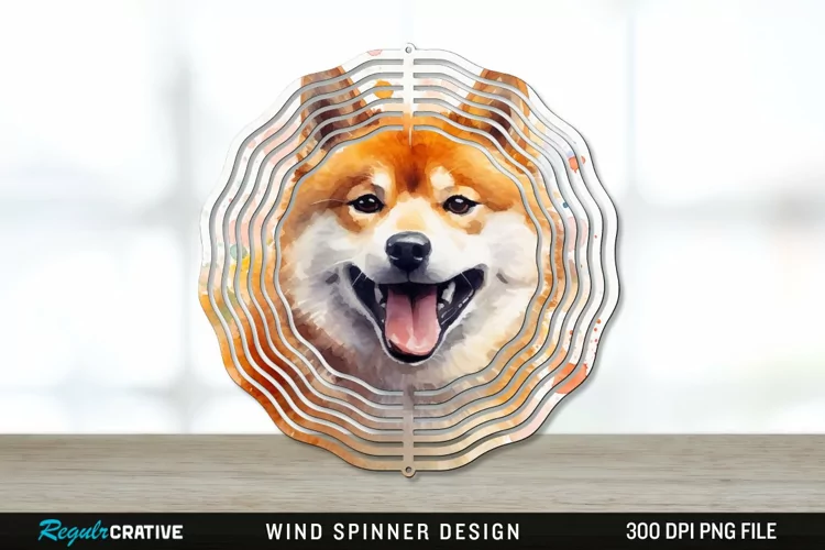 Watercolor Shiba Inu Dog Wind Spinner Sublimation PNG